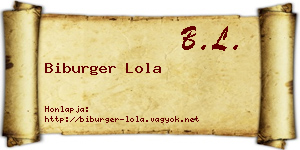 Biburger Lola névjegykártya